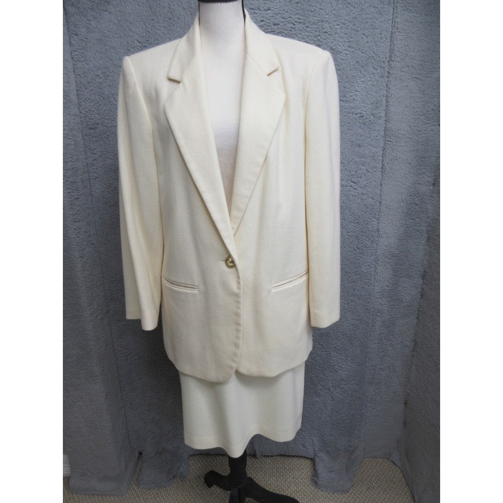 Vintage Savannah Skirt Suit Women 10 Ivory Wool Blazer Set Officecore Classic